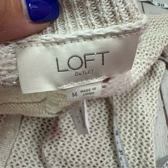 NWT LOFT outlet gold metallic Cream Women's Cardigan Sweater open knit sz M - Picture 7 of 8